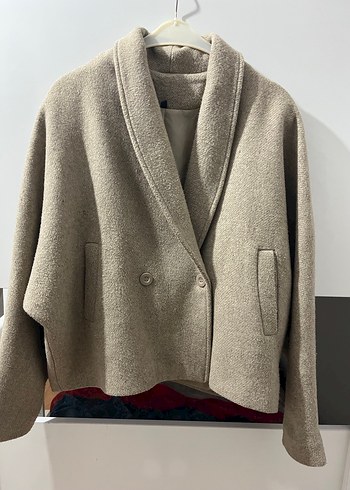 Bej Kadın Yün Düğmeli Midi Kaban - Görsel 2