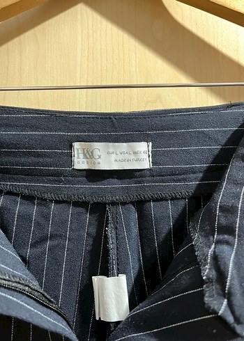 Diğer Lacivert Çizgili Pilili Kadın Kumaş Pantolon