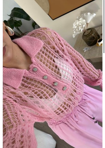 Dantel Detaylı Pembe Bohem Kadın Triko