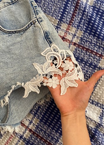 LC Waikiki Dantel Detaylı Mavi Mini Kot Şort