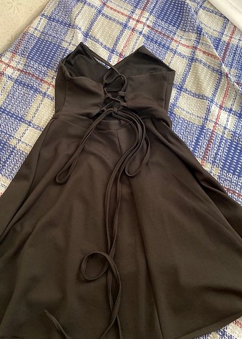 V Yaka Siyah Midi Strappy Mezuniyet Elbisesi - Görsel 4