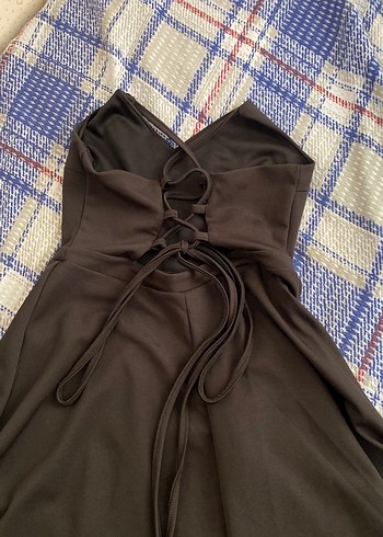 V Yaka Siyah Midi Strappy Mezuniyet Elbisesi - Görsel 3