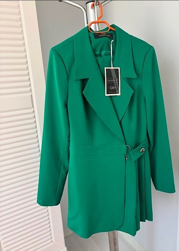 Kadın Yeşil Uzun Kemerli Blazer Ceket