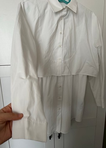 m Beden Düğmeli Beyaz Keten Kadın Gömlek