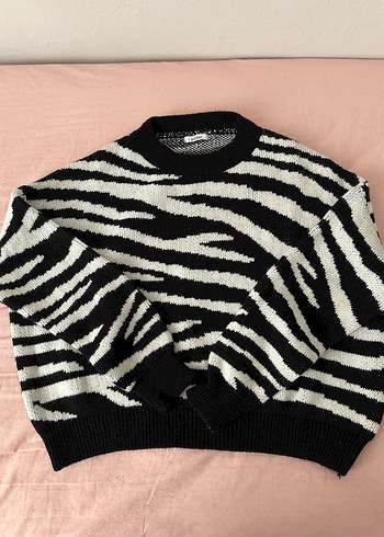 Zebra Desenli Kadın Örgü Kazak