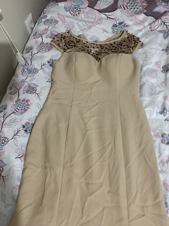 Bej Uzun Abiye Elbise - Görsel 5