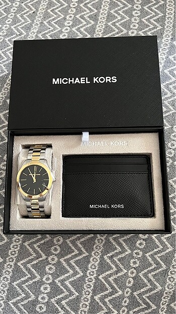 Beden altın Renk Michael Kors Aspyn Saat/Deri Kartlik Set