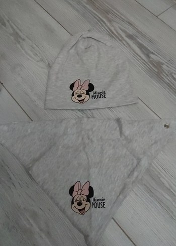 6-12 Ay, 18 cm Beden Gri Minnie Mouse Çocuk Bere ve önlük