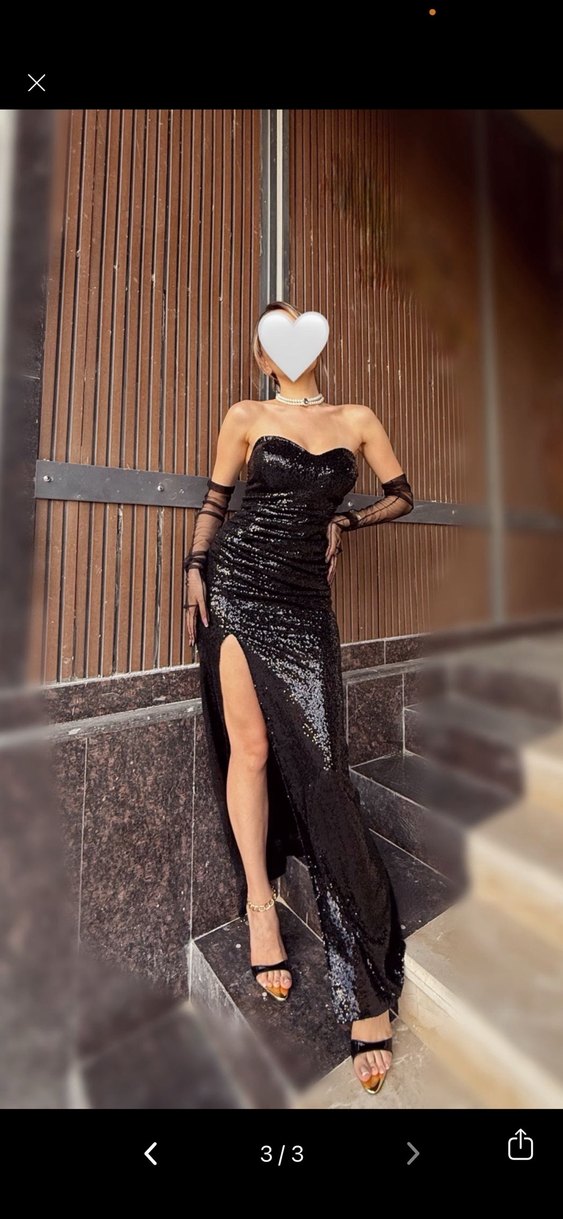 Siyah Payetli Yırtmaçlı Abiye Elbise - Görsel 3