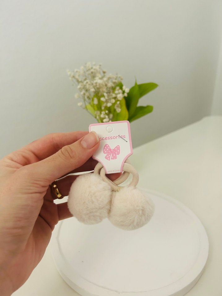 Beyaz Peluş Mini Saç Lastiği - Görsel 5