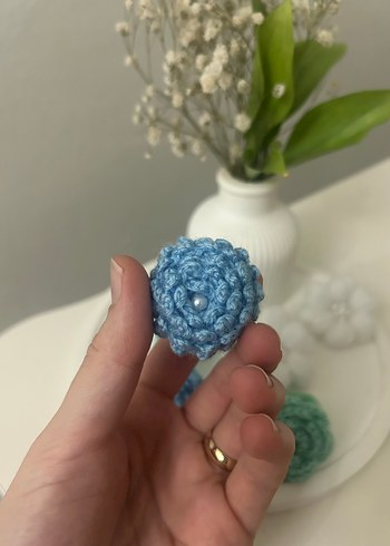 Mavi Pastel Örgü Çiçek toka - Görsel 3