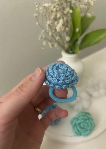 Mavi Pastel Örgü Çiçek toka - Görsel 2