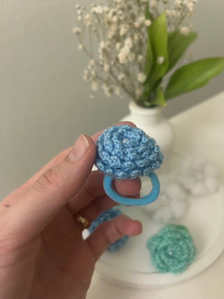 Mavi Pastel Örgü Çiçek toka - Görsel 2