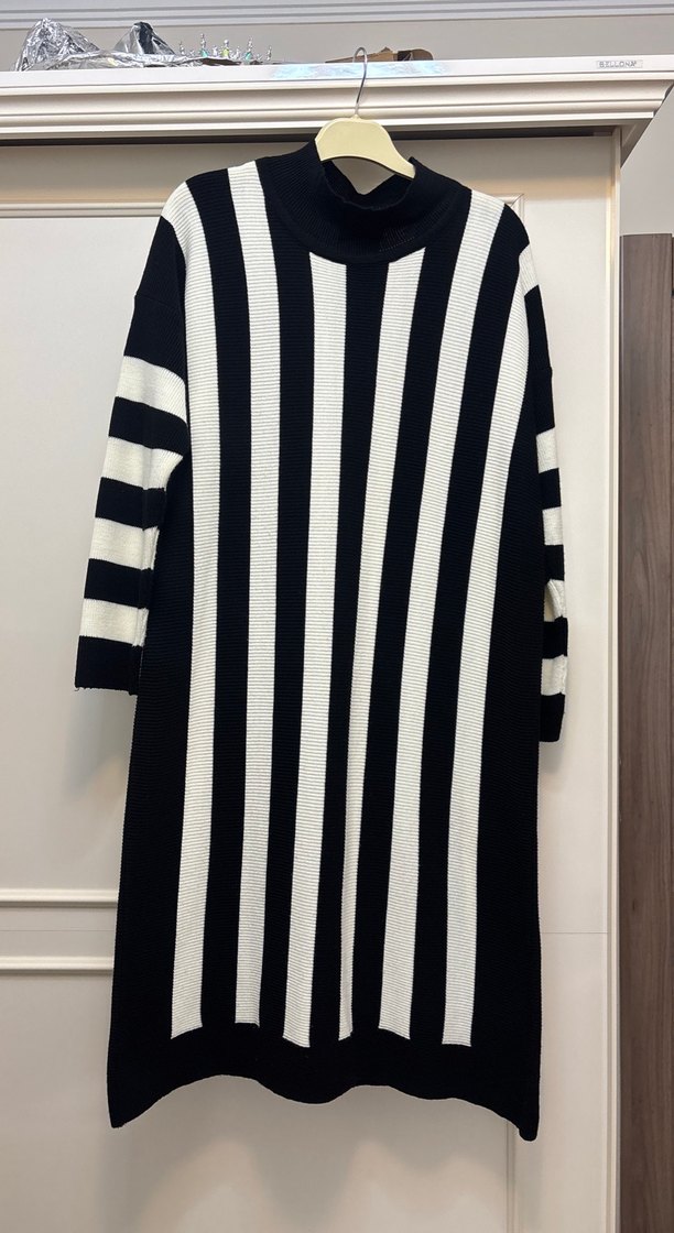 Çizgili Pilili Kadın Uzun Kollu Triko kazak - Görsel 2