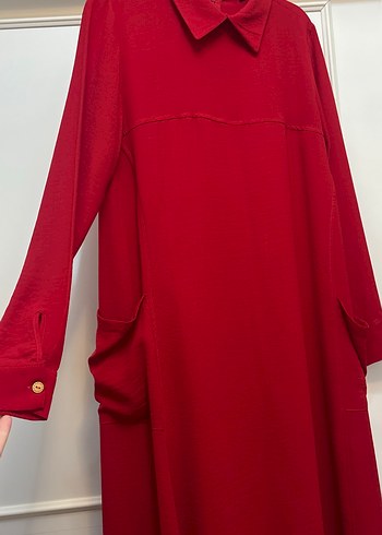 Kadın Kırmızı Uzun Kollu Uzun Elbise - Görsel 2