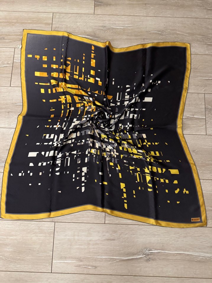 Vakko Sarı Siyah İpek eşarp - Görsel 3