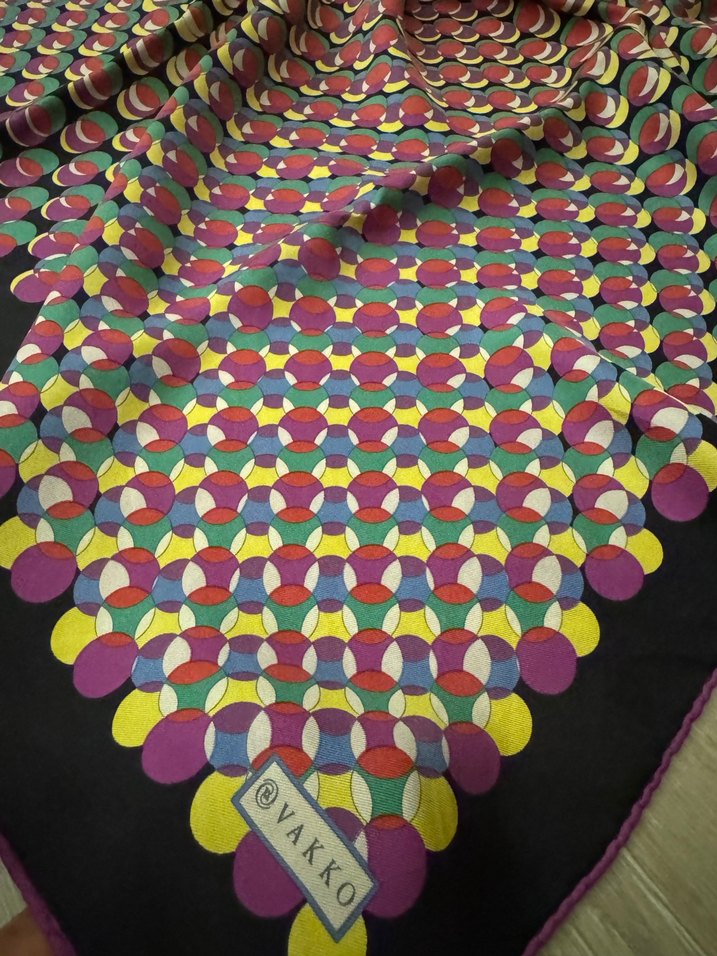 Vakko Çok Renkli Boncuklu Retro İpek twill eşarp - Görsel 4