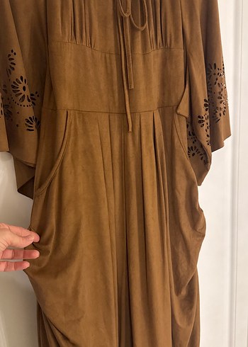 Bohem Tarzda Süet çok şık göğüs dekolteli elbise. - Görsel 3