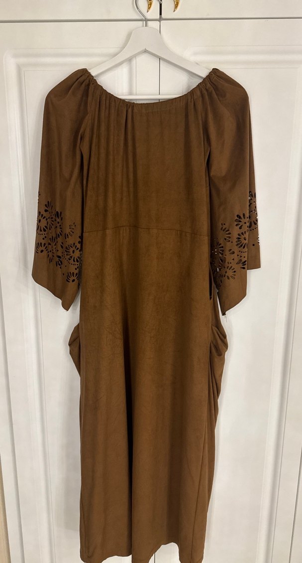 Bohem Tarzda Süet çok şık göğüs dekolteli elbise. - Görsel 4