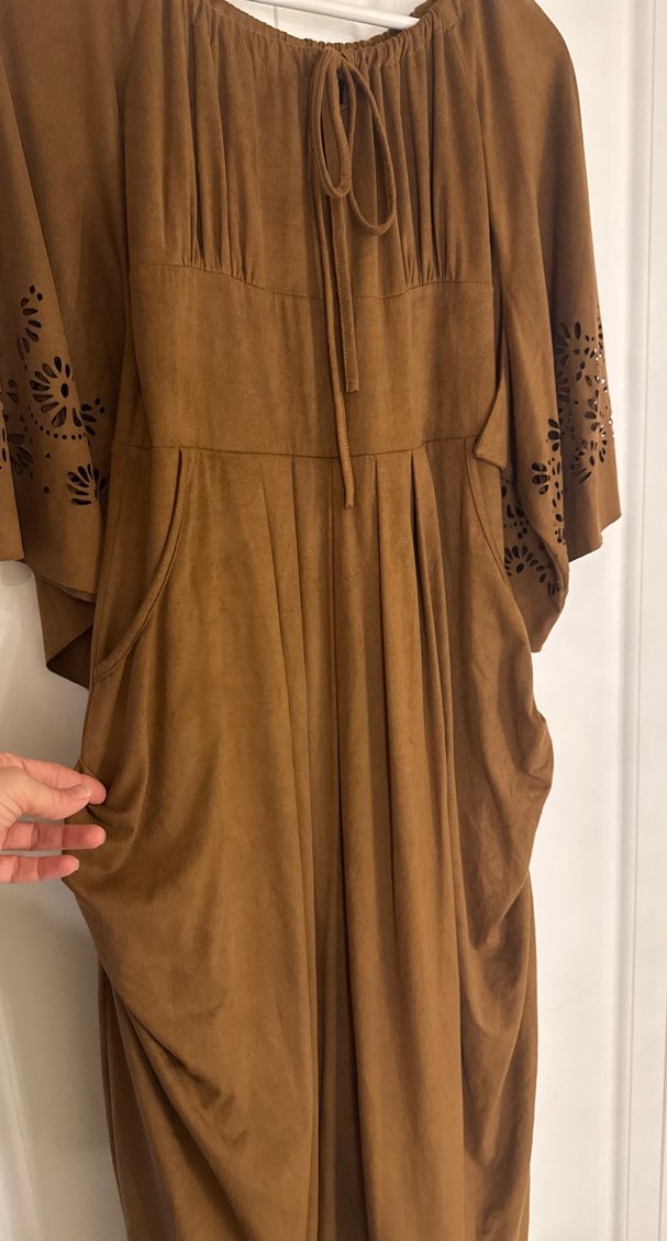 Bohem Tarzda Süet çok şık göğüs dekolteli elbise. - Görsel 3