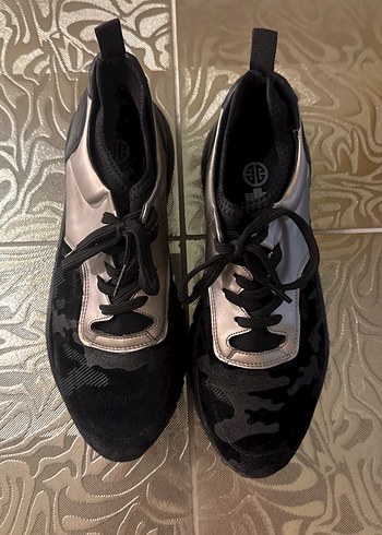 Kadın Siyah Kamuflaj Platform Spor Ayakkabı - Görsel 3