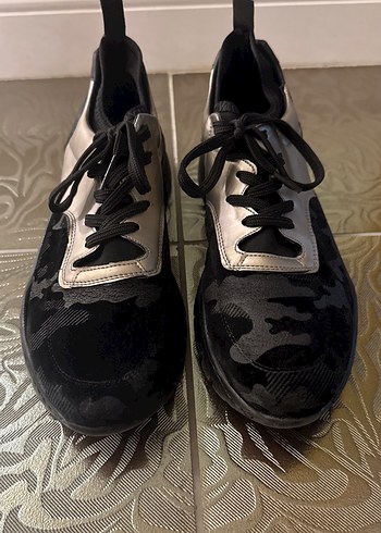 Kadın Siyah Kamuflaj Platform Spor Ayakkabı - Görsel 4