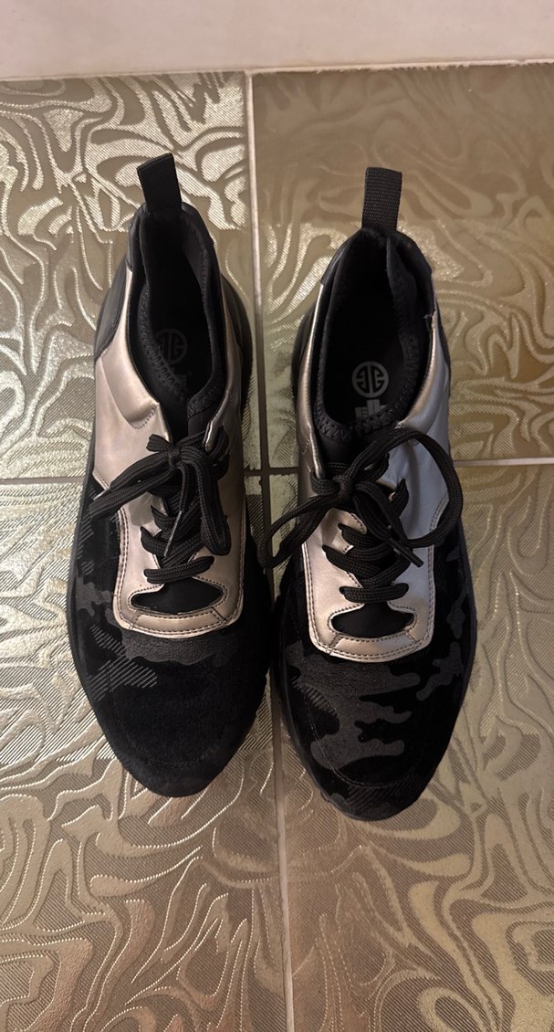 Kadın Siyah Kamuflaj Platform Spor Ayakkabı - Görsel 3