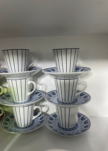 Mavi Çizgili Porselen Fincan Takımı - Görsel 2