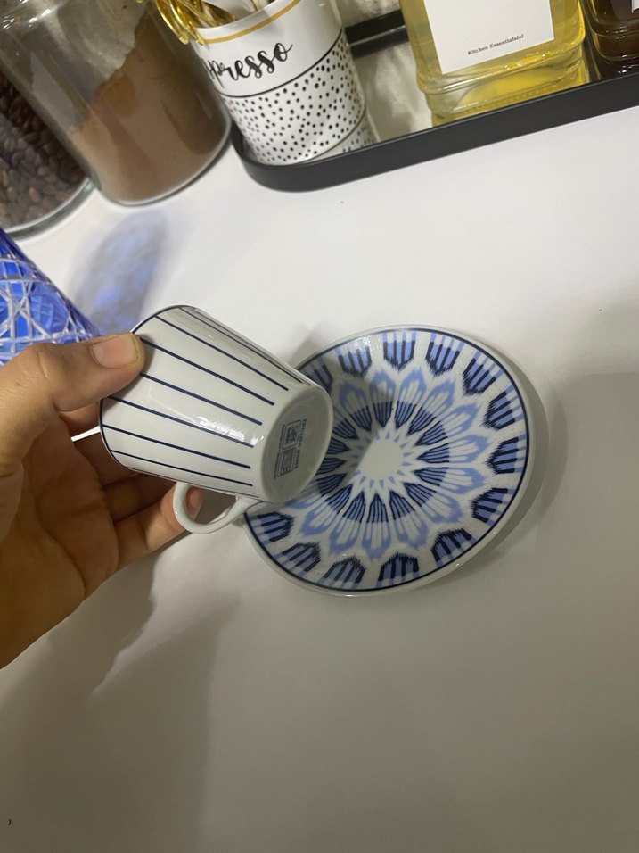 Mavi Çizgili Porselen Fincan Takımı - Görsel 3