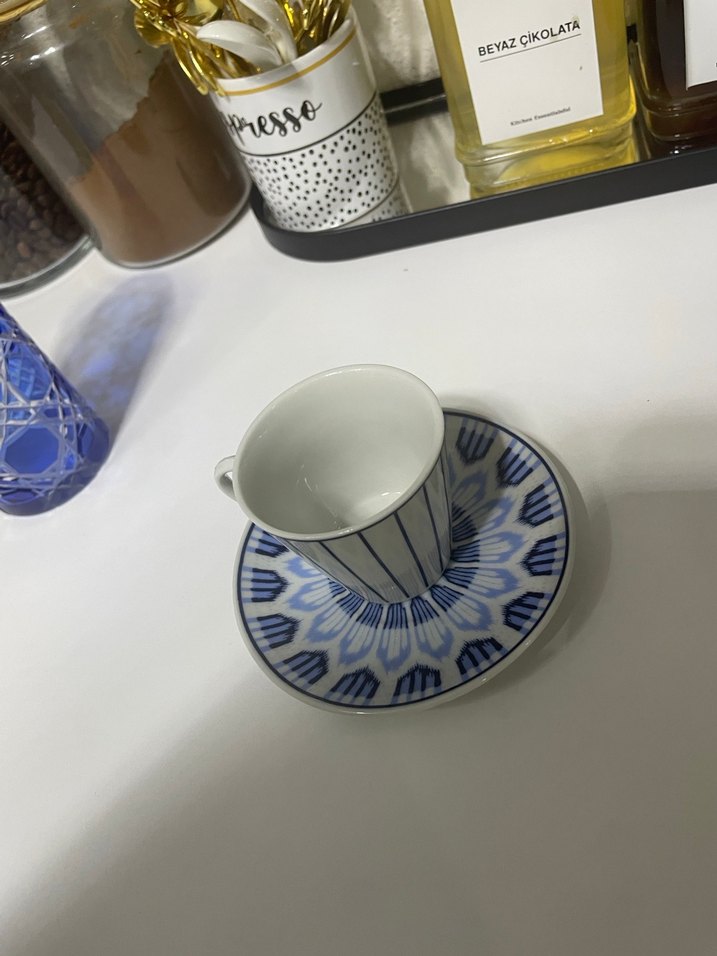 Mavi Çizgili Porselen Fincan Takımı - Görsel 4