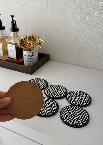 Siyah Labirent Desenli 6'lı Bardak Altlığı - Görsel 2