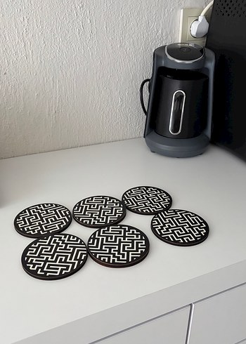 Siyah Labirent Desenli 6'lı Bardak Altlığı - Görsel 4