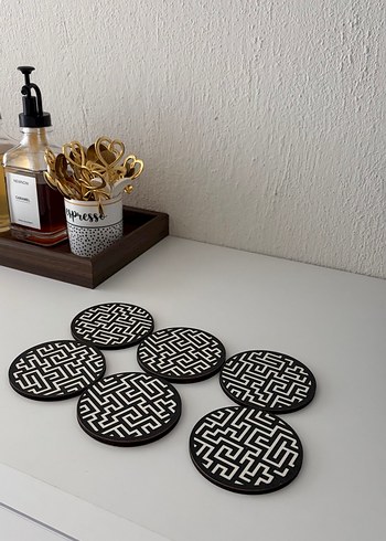 Siyah Labirent Desenli 6'lı Bardak Altlığı - Görsel 3