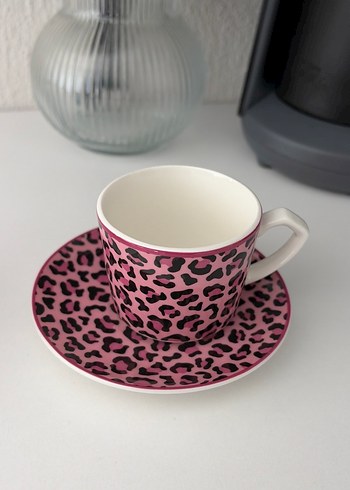 Leopar Desenli Pembe Kahve Fincanı Seti - Görsel 3
