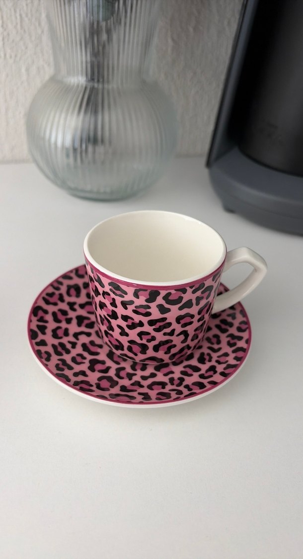 Leopar Desenli Pembe Kahve Fincanı Seti - Görsel 3