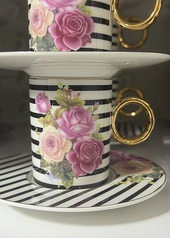 Pastel Pembe Çiçek Desenli 6'lı Kahve Fincan Seti - Görsel 3