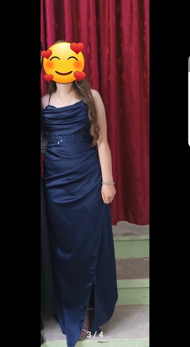 Straplez Lacivert Bağlamalı Uzun Abiye Elbise - Görsel 3