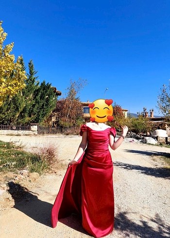 Kırmızı Drapeli Uzun Abiye Elbise - Görsel 2