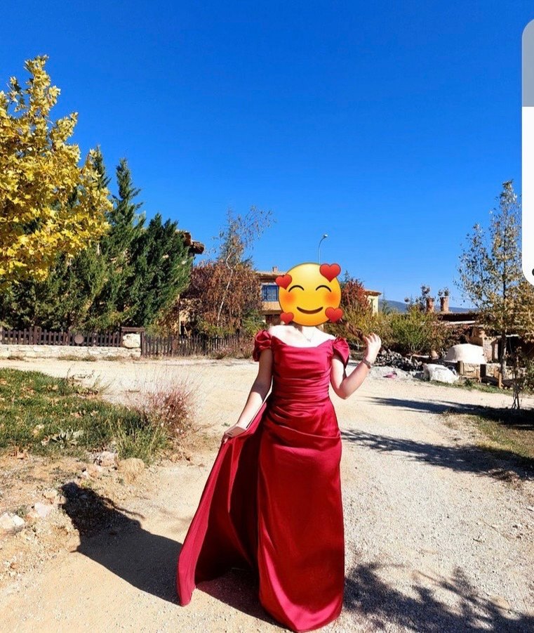 Kırmızı Drapeli Uzun Abiye Elbise - Görsel 2