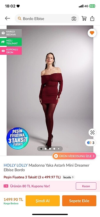 Bordo elbise
