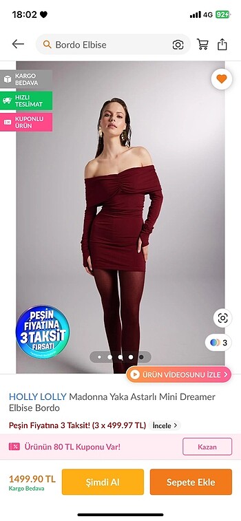 xs Beden Bordo elbise
