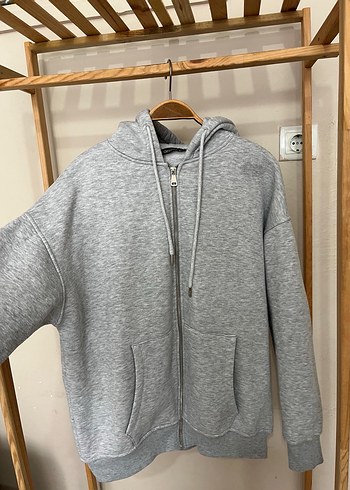 l Beden Gri Fermuarlı Kadın Sweatshirt