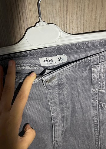 Düğmeli Gri Kadın Jean Pantolon
