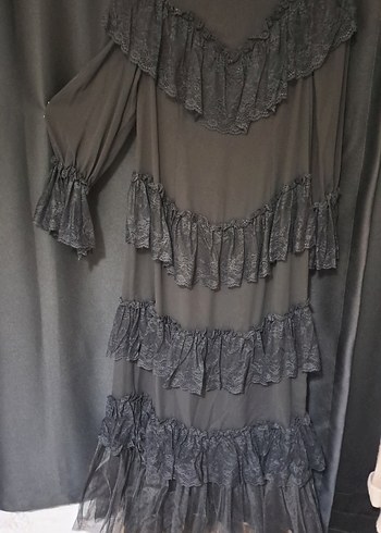 Siyah Uzun Kollu Gotik Kadın Elbise