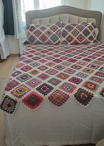 Desenli Çok Renkli Örgü Battaniye - Görsel 3