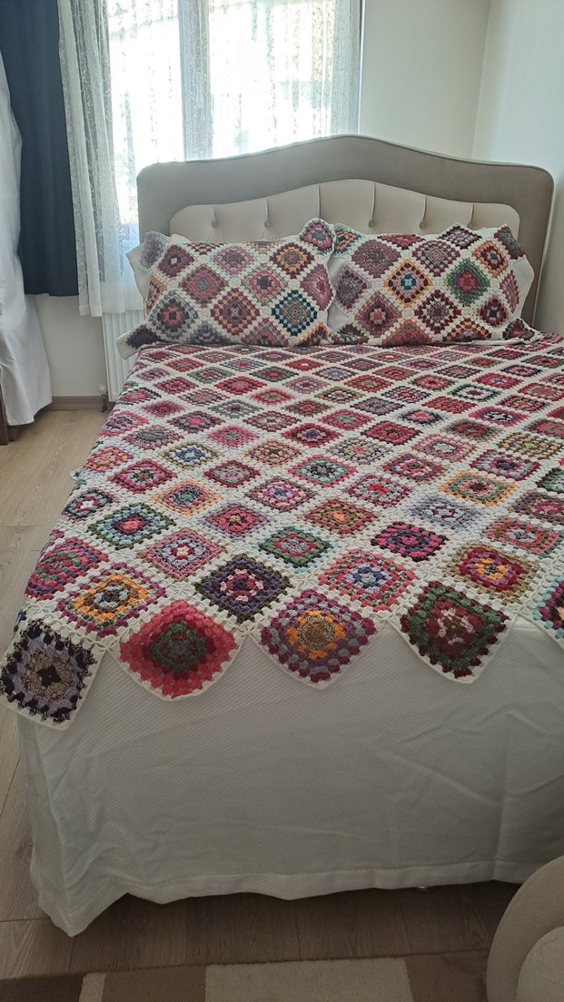 Desenli Çok Renkli Örgü Battaniye - Görsel 3