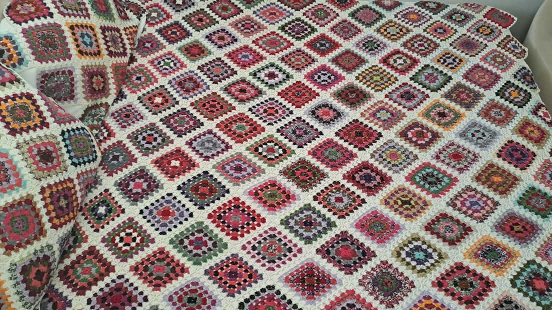 Desenli Çok Renkli Örgü Battaniye - Görsel 4