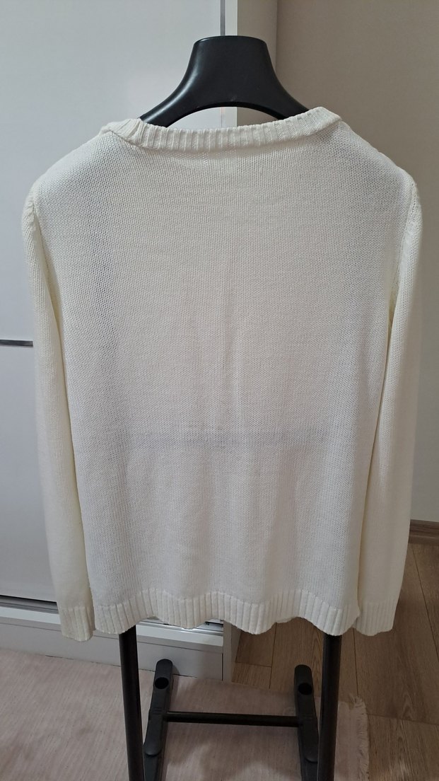 Beyaz Örgü Kadın Triko Kazak - Görsel 2
