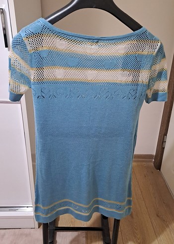 Kısa Kollu Mavi Örgü Kazak - Görsel 3