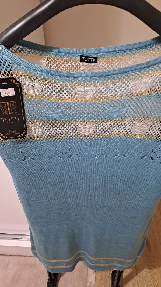 Kısa Kollu Mavi Örgü Kazak - Görsel 2